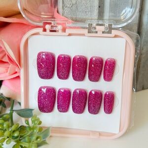 Glittery Pink Press-On Nails